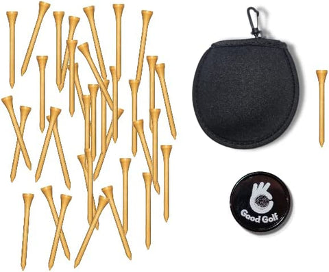 Good Golf 2 3/4 inch Bamboo Golf Tees 50-100 Pack with Golf Ball Marker and Golf Ball Cleaner