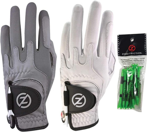 Zero Friction Men's Cabretta Elite Golf Glove 2 Pack, Includes Free Tee Pack, Universal-Fit