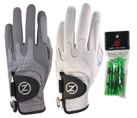 Image of Zero Friction Men's Cabretta Elite Golf Glove 2 Pack, Includes Free Tee Pack, Universal-Fit