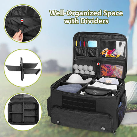 Image of GOBUROS Golf Trunk Organizer Storage with Separate Compartment for 2 Pair Shoes Up to US Mens 16, Golf Car Locker Organizer for Balls, Tees, Clothes, Gloves, Accessories