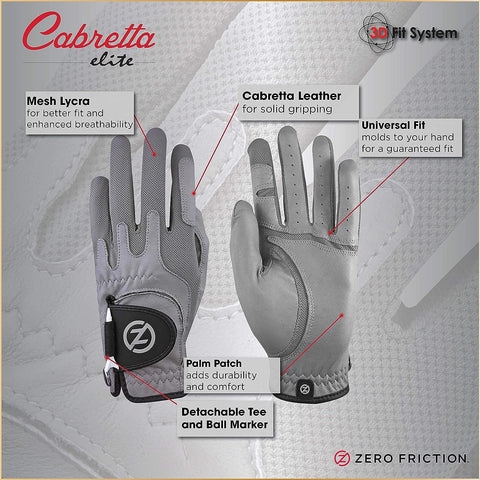 Image of Zero Friction Men's Cabretta Elite Golf Glove 2 Pack, Includes Free Tee Pack, Universal-Fit